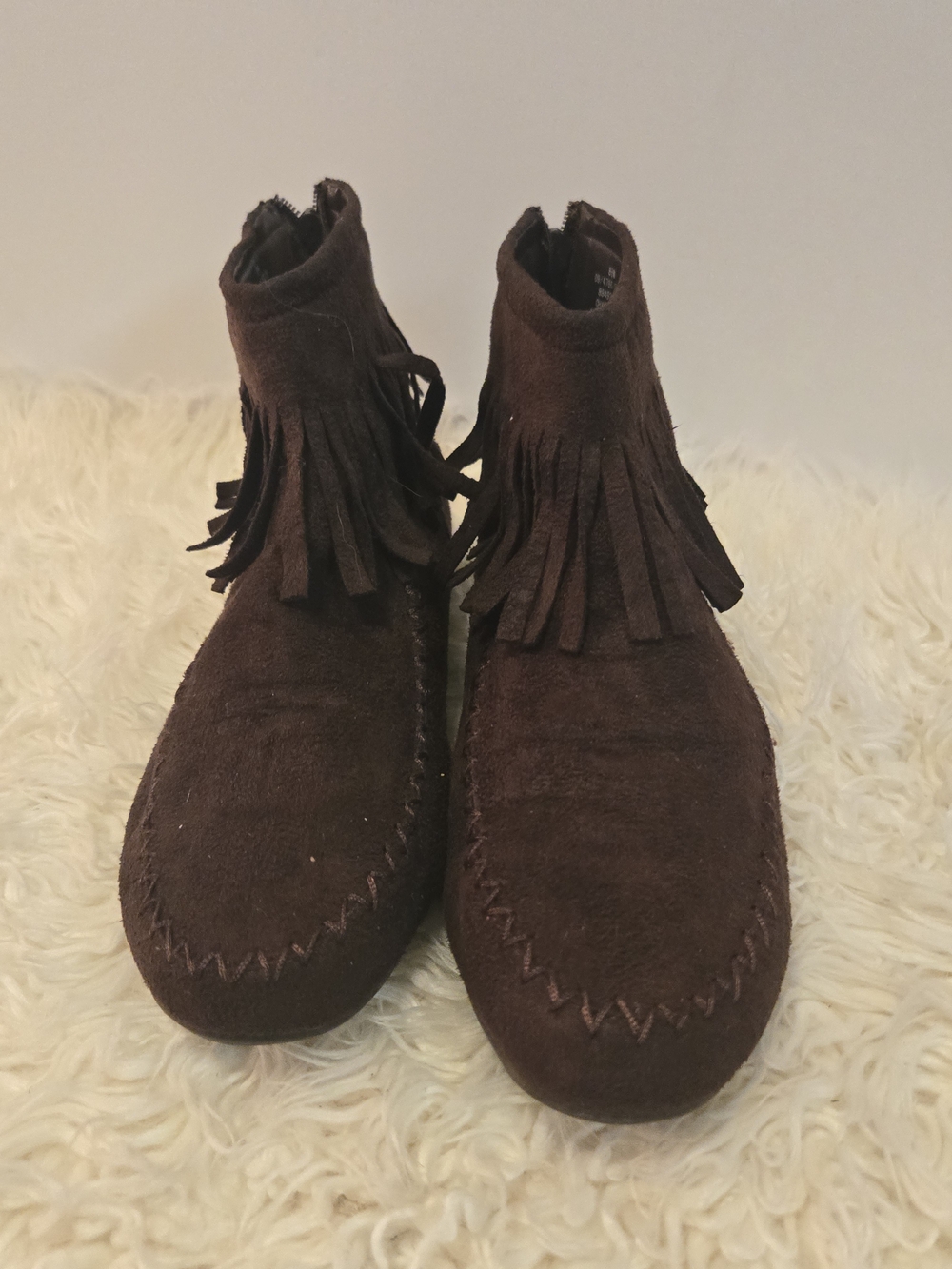 Pierre Dumas Dark Brown Suede Fringe Moccasin Ankle Boots